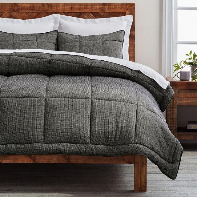 Ebony Belgian Flax Linen Waffle Comforter, King/Cal. King