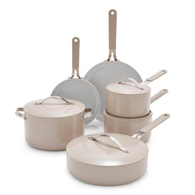 GreenLife Dream 10 Piece Healthy Ceramic Nonstick Cookware Set, Pots and Frying Sauce Saute Pans Set, PFAS-Free, PFOA-Free, Dishwasher Safe, Oven Safe, Stay-Cool Handle, Taupe
