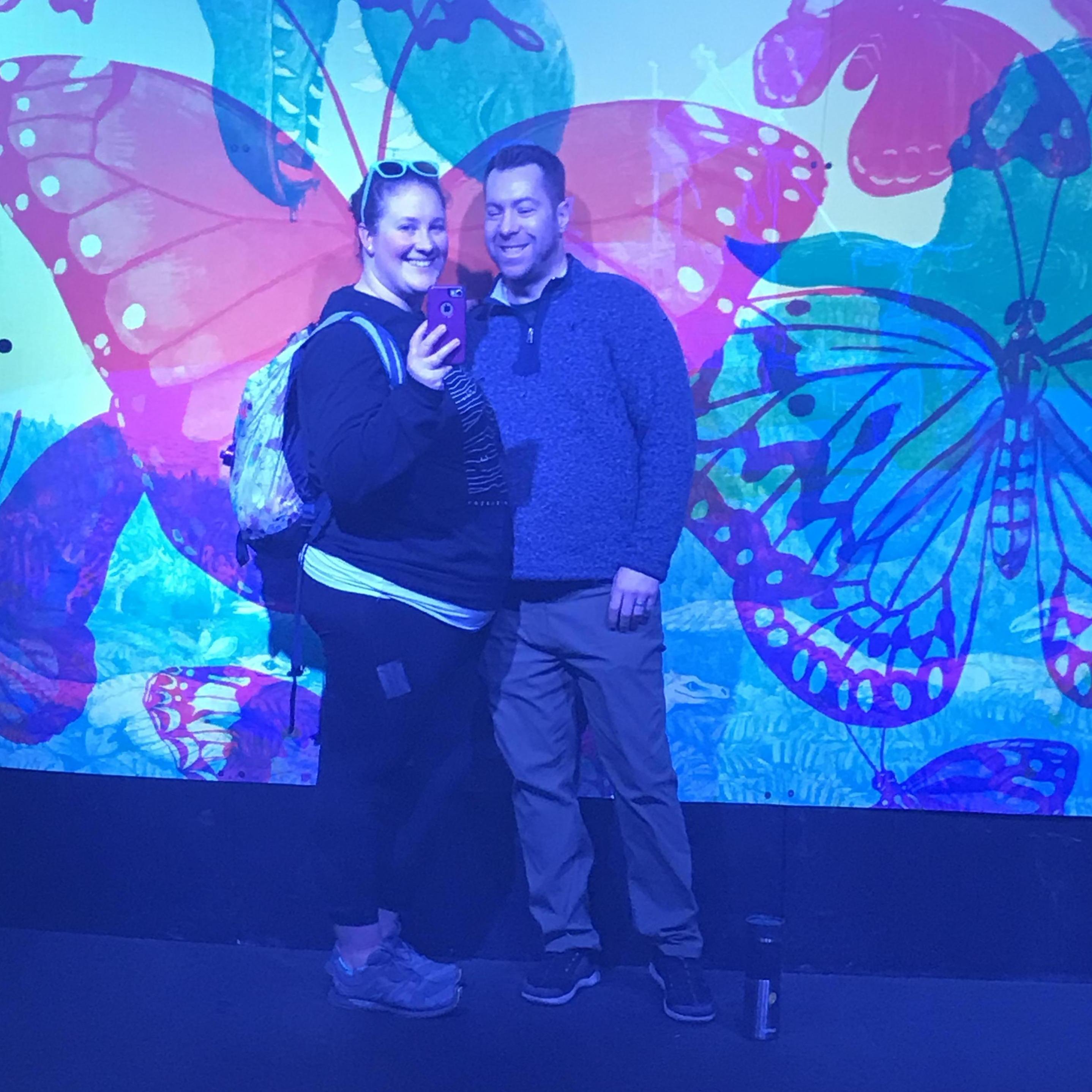 Playing with the changing background at PacSci (the Pacific Science Center in Seattle)