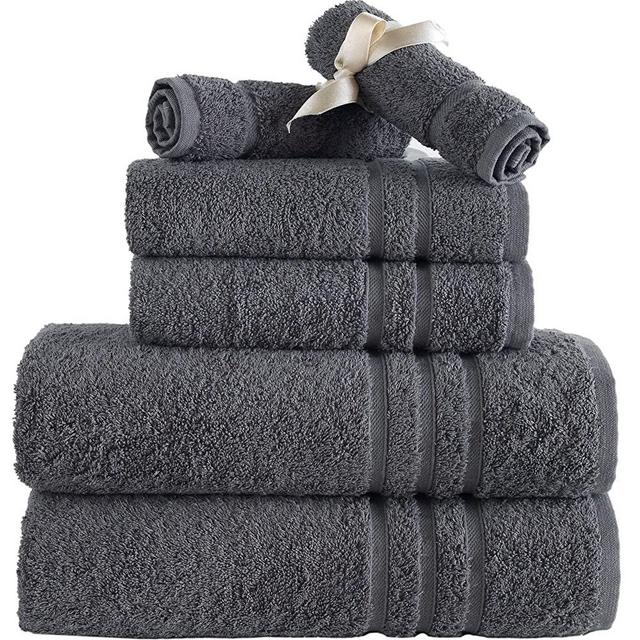 Hammam Linen 6-Piece Grey Bath Towels Set Original Turkish Cotton Soft, Absorbent Towels Set for Bathroom and Kitchen 2 Bath Towels, 2 Hand Towels, 2 Washcloths 600 GSM