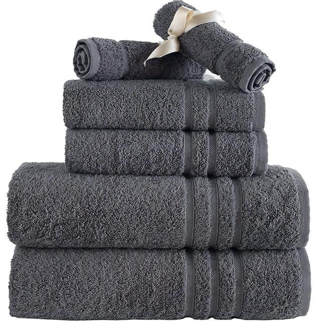 Hammam Linen Ice Silver 6 Pack Bath Towels Sets Linen for Bathroom Original Turkish Cotton Soft, Absorbent and Premium 2 Bath , 2 Hand , 2 Washcloths