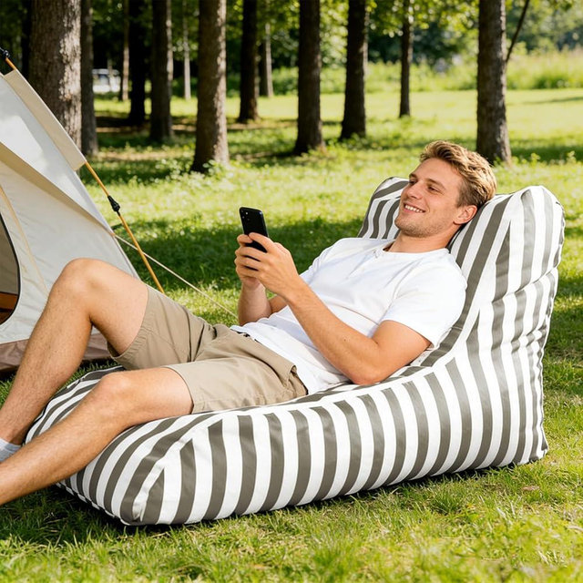 KBZSlyn Waterproof Outdoor Bean Bag (No Filler) Boat Bean Bag Chair Cover Bean Bags Adult Bean Bag Chairs for Poolside Terrace Beach Camping Picnic or Indoor Corner/Floor Chair(Stripe Light Grey)
