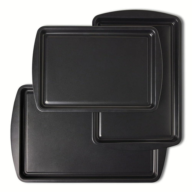 Amazon Basics Nonstick Baking Sheets 3-Piece Set, Stackable, Dishwasher and Oven-Safe