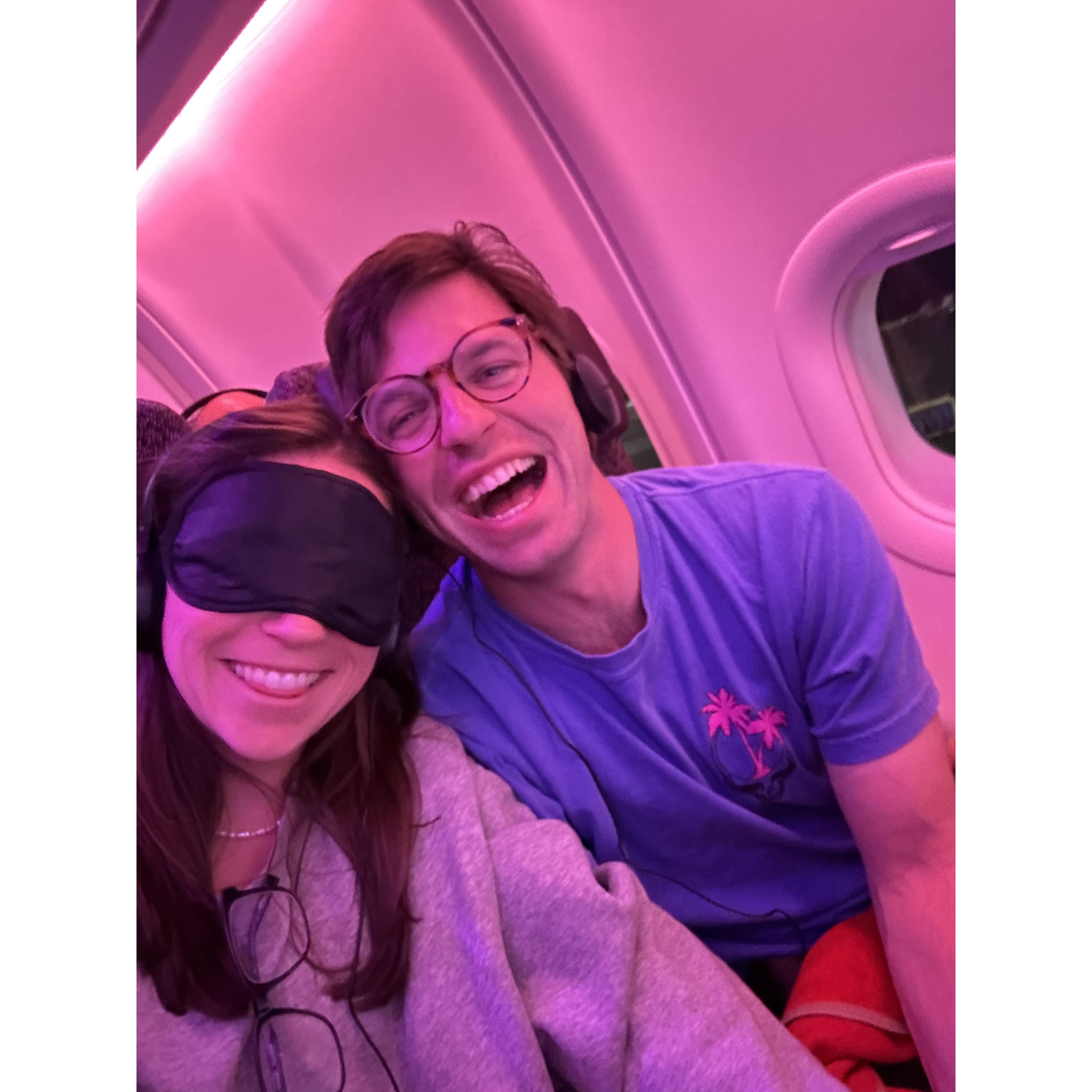 Our first flight abroad together - London!