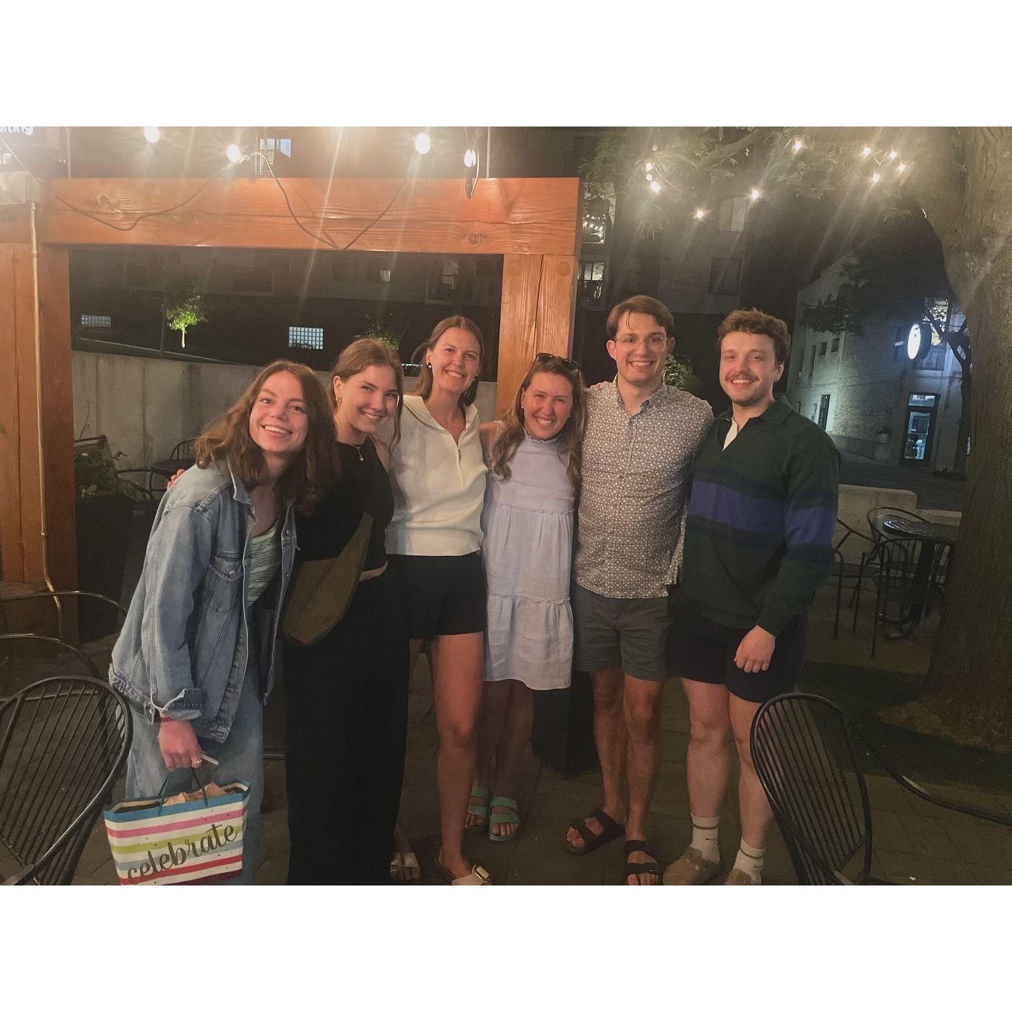 Charlie organized a surprise Sebastian Joe's run with Carrie's close friends for her birthday.