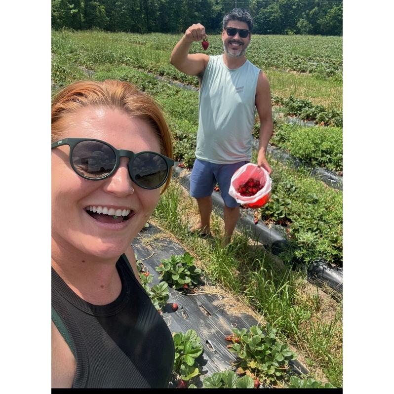 Picking strawberries on our way to the beach.