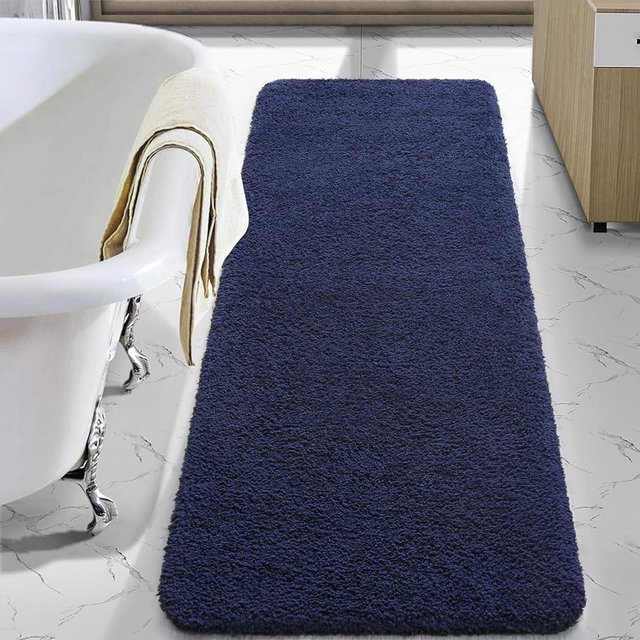 LOCHAS Bathroom Rug Runner 24x60 Inch, Soft Thick Absorbent Microfiber Bath Rugs for Bathroom, Machine Washable, Shaggy Plush Non Slip Bath Mat for Tub, Shower Floor, Quick Dry Mats, Navy