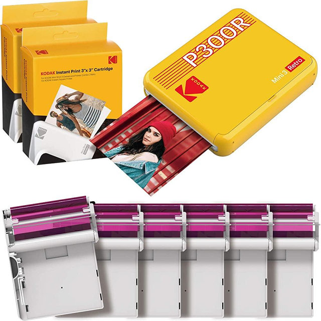 KODAK Mini 3 Retro Portable Photo Printer, Compatible with iOS, Android & Bluetooth Device, Real Photo (3”x3”), 4Pass Technology & Laminating Process, Print Photos – Yellow - 60 Sheets
