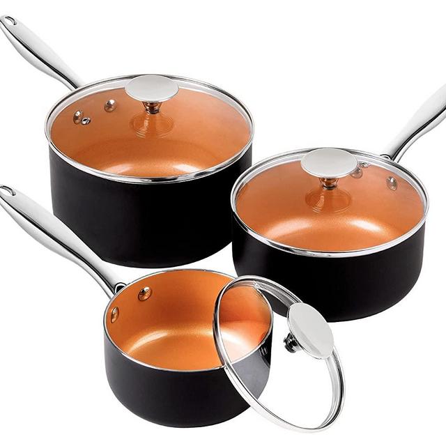 MICHELANGELO Saucepan Set 3 Piece, Nonstick 1Qt & 2Qt & 3Qt Copper Sauce Pan Set with Lid, Small Pot with Lid, Ceramic Nonstick Saucepan Set, 1Qt+2Qt+3Qt
