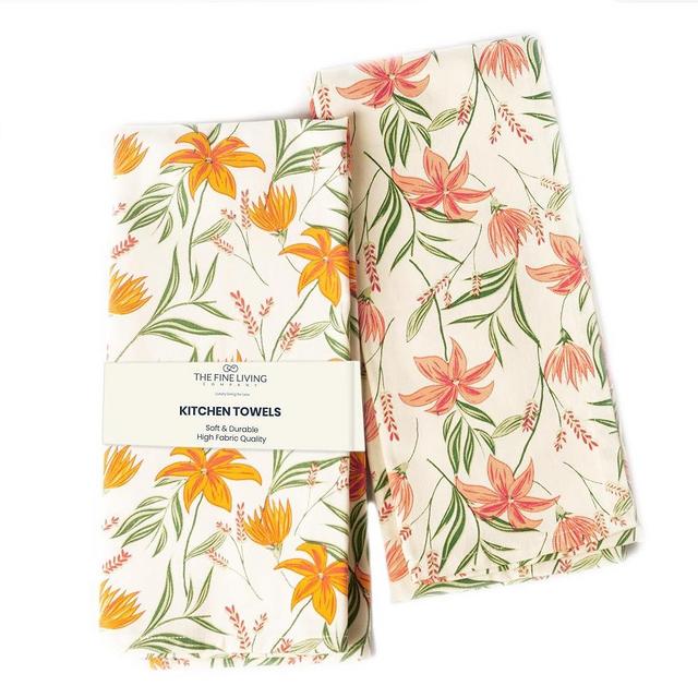 The Fine Living Co. 100% Cotton Kitchen Towels Set of 2, 18 x 28 inches, Ornamental Printed Dish Towels, Hand Towels, Boho Tea Towels - Multifunctional, Stylish, Absorbent, Quick Dry, Soft