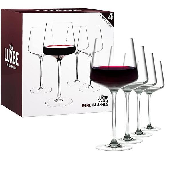 Luxbe - Crystal Wine Glasses, Set 4, 15.3 fl. oz - Small Red White Wine Glasses - 100% LeadFree Glass - 450 ml
