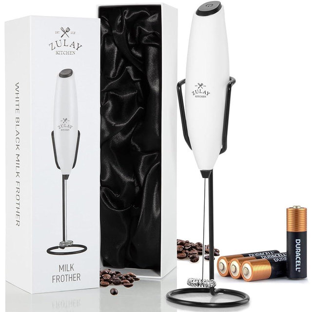 Zulay Kitchen Executive Series Luxury Gift Milk Frother with 4 Duracell Batteries – Handheld Electric Foam Maker for Coffee, Lattes & Hot Chocolate – Deluxe Finish, Ultimate Gift for Coffee Lovers