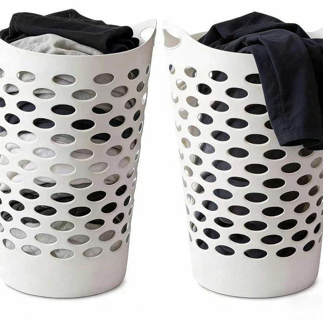2-Pack 2.2 Bushel Flexible Laundry Basket, Lightweight and Easy to Clean，Tall Plastic Hamper for Clothes，Bedroom and Storage - Plastic Laundry Basket with Handles，White