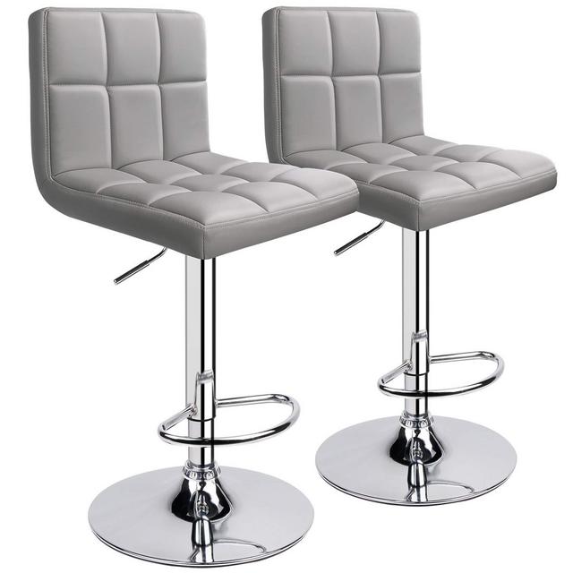 Leopard Bar Stools, Modern PU Leather Adjustable Swivel Bar Stool with Back (Light Grey)