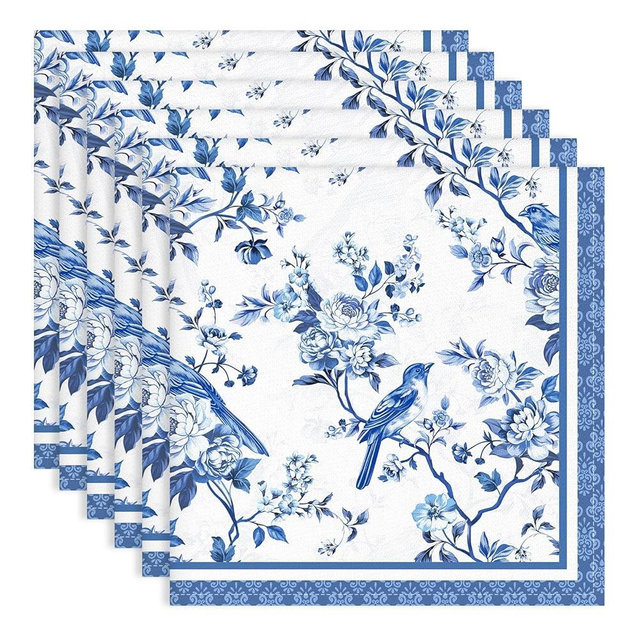 Arquiel Bird Flower Napkins, 18×18 Inch Blue Branch Dinner Cloth Napkins Set of 6, Washable Cotton Soft Absorbent Square Napkins for Dining Kitchen Party Wedding Decoration