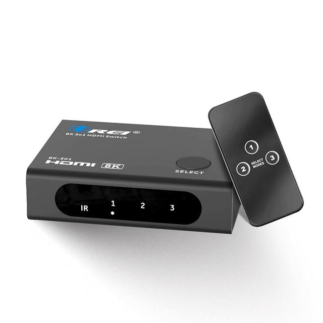 4K@120hz 3x1 HDMI Switch 8K by OREI - Remote Control HDMI Selector 48Gbos High Resolution Switch Between 3 Inputs Prefect for Gaming, PS5, Xbox, HDR10, Dolby Vision (BK-301)