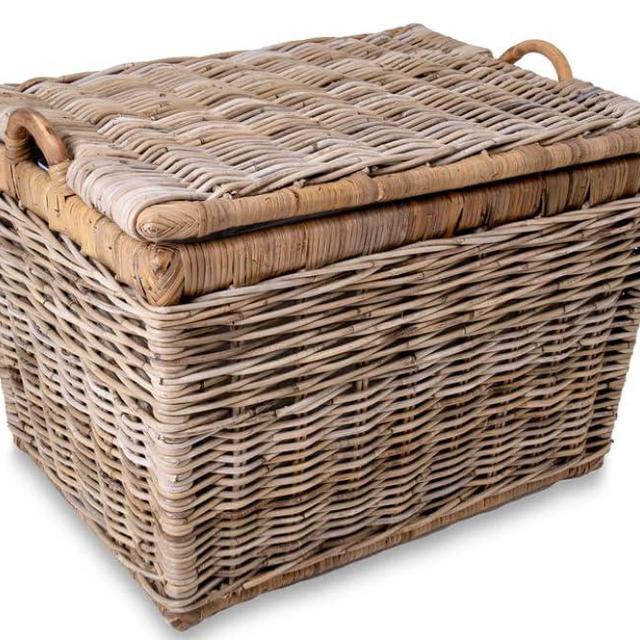 The Basket Lady Lift-Off Lid Wicker Storage Basket, Medium, 20 in L x 15 in W x 14 in H, Serene Grey…