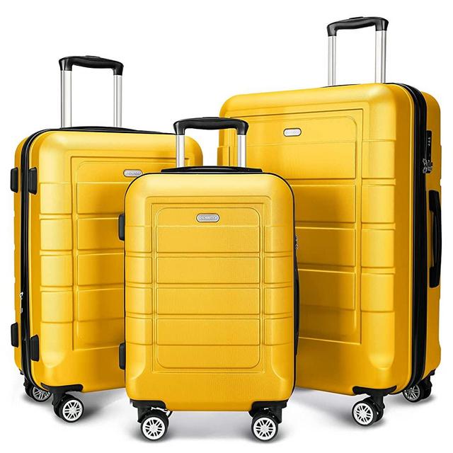 SHOWKOO Luggage Sets Expandable PC+ABS Durable Suitcase Double Wheels TSA Lock Yellow 3pcs