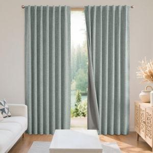 Joydeco Black Blackout Curtains for Bedroom - Linen Curtains84 inch, 100% Thermal Insulated 2 Panels Light Blocking Drapes, Rod Pocket & Back Tabs, Darkening Privacy for Living Room