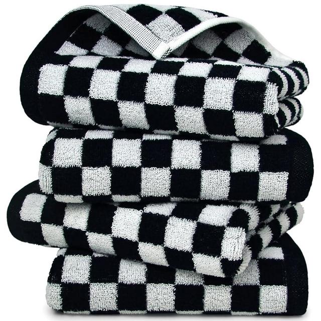 Black and White Hand Towels for Kitchen 4 Pack Cotton, Decorative Bathroom Towels Checkered Decor Farmhouse Cute Hand Towel for Men Women Gifts