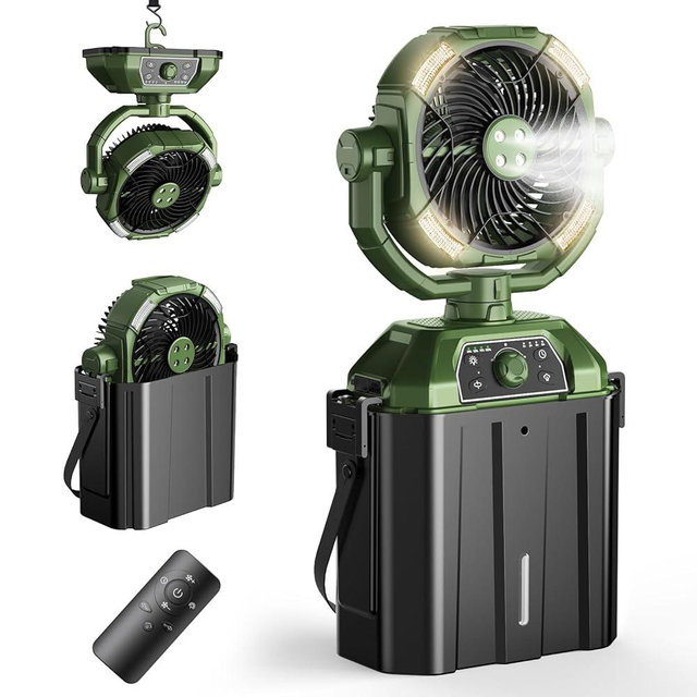XAP Portable Misting Fan Rechargeable for Hot Weather - 9-inch Auto Oscillating Fan with 32000mAh USB Battery as Power Bank, 4 Mist Cooler, 7L Bucket for Outdoor Cooling (Green-New with Clip)