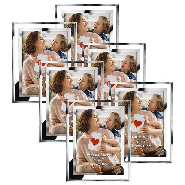 PETAFLOP 5x7 Picture Frames, Mirrored Glass Photo Frame 5 by 7 for Tabletop Display, Set of 6