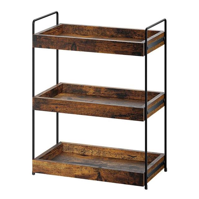 SANRETAHO Bathroom Organizer Countertop, 3 Tier Wood Spice Rack Organizer for Kitchen Counter, Vanity Skincare Organizers Shelf for Bathroom Storage Organization, Rustic Brown