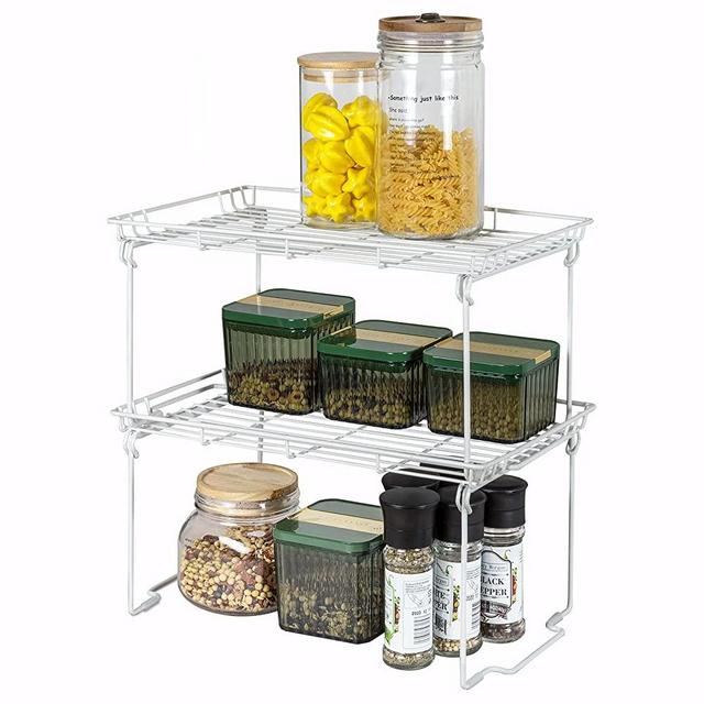 Qboid SP Stackable Cabinet Shelf - 2 Pack Racks - Large（15x7.6x9.0"）Counter & Pantry Organizer Organization, Canned Goods, Condiments - Kitchen [White]