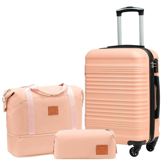Coolife Luggage Set 3 Piece Luggage Set Carry On Suitcase Hardside Luggage with TSA Lock Spinner Wheels(Pink, 3 piece set (DB/TB/20))