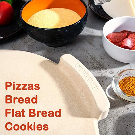 The Ultimate Pizza Stone for Oven & Grill. 16 inch Round Baking Stone with Exclusive ThermaShock Protection & Core Convection Tech for the Perfect Crispy Crust on Pizzas & Bread. No-Spill Stopper