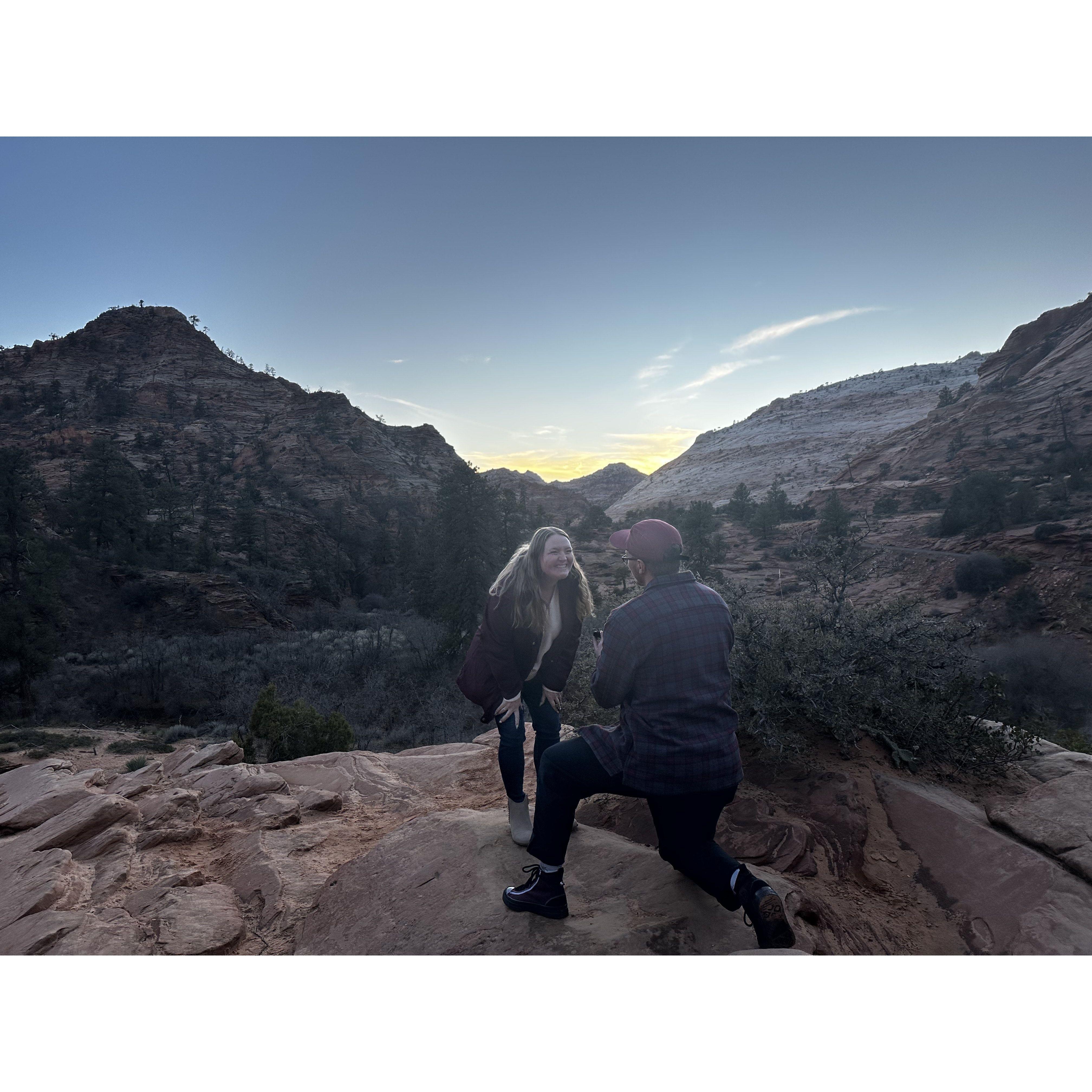 Engaged at Mt. Zion National Park in Utah