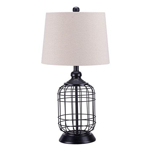 CO-Z Modern Black Birdcage Base Table Lamp, Industrial Anti-Rust Metal Base, Mid Century Oatmeal Linen Shade, Retro, 25.5 Inches Height for Entryway Table, Living Room Bedroom Bedside (Black)