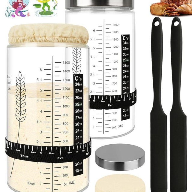 2 Pack Sourdough Starter Jars, 50oz Extra Large Capacity Sourdough Jar Glass, Sourdough Starter Kit & Sourdough Bread Baking Supplies Set, Sourdough Bread Starter Kit for Perfect Sour Dough Bread