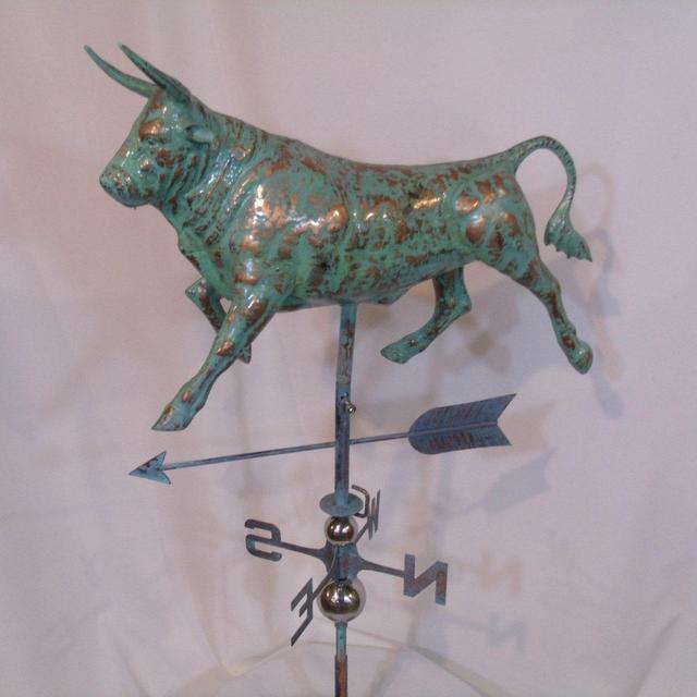 LARGE Handcrafted 3D 3 Dimensional Cow BULL Weathervane Copper Patina Finish