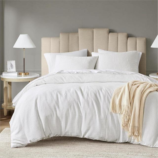 Degrees of Comfort White Duvet Cover King - 3 Pieces Waffle Weave Textured Soft Breathable Bedding Set for All Season (No Comforter Included)