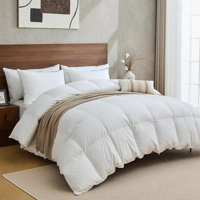KUSNUG Hotel Goose Feather Down Fiber Comforter California King Size, 100% Organic Cotton Duvet Insert with 8 Loops, All Season Extra Fluffy Luxury Bedding(104"x96", White)