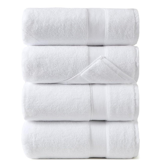 REDKISS 4 Pack Cotton White Bath Towels - Extra Large, Super Absorbent, Quick Dry Towels Set for Bathroom, Spa, Gym, and Travel - Luxury, Plush,27x55 inch