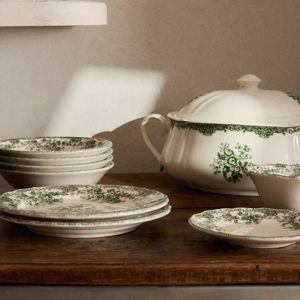 GREEN FLORAL EARTHENWARE TABLEWARE