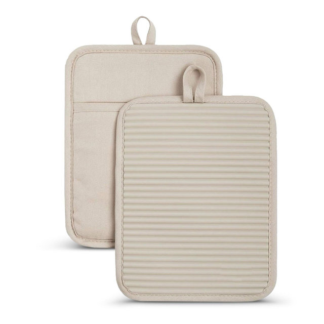 Cheer Collection Ribbed Soft Silicone Pot Holders 2-Pack – Non-Slip Grip and Easy to Clean Design in Tan