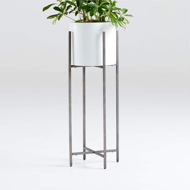 Carte & Barrel - Dundee White Round Indoor/Outdoor Planter with Tall Stand