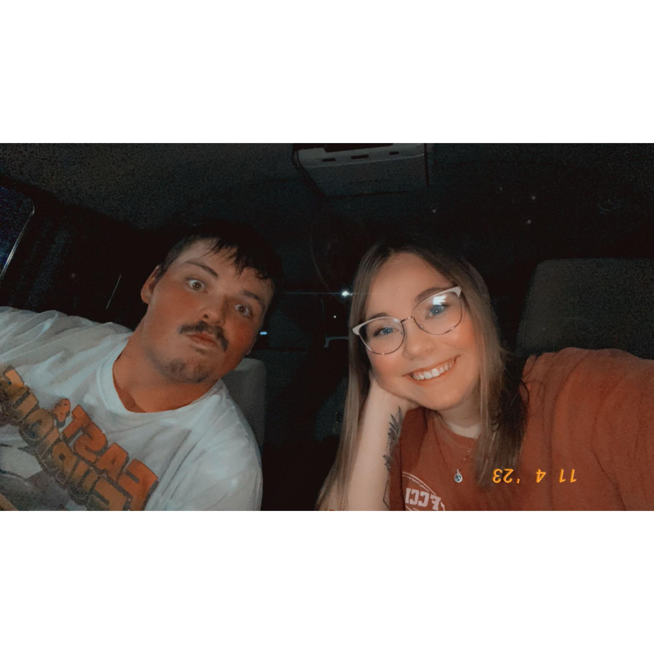 Our first date, we ate McDonalds in the Walmart parking lot. I received my first love letter on this date. He even kissed my hand.