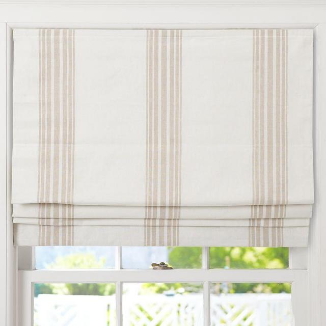Riviera Striped Linen/Cotton Cordless Roman Shade, 32 x 64", Sandalwood