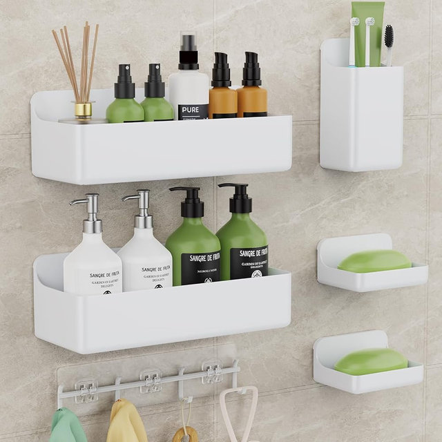 Nefeiya Adhesive Shower Caddy 6 Pack Rustproof Shower Shelves for Inside Shower No Drilling Bathroom Organizers and Storage Rack with Soap Holder Clear