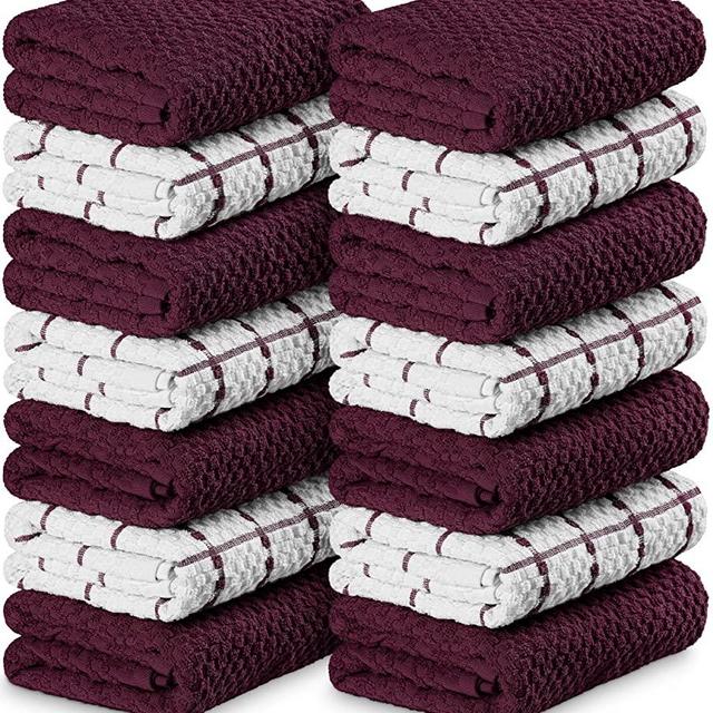 Utopia Towels Kitchen Towels 12 Pack, 15 x 25 Inches, 100% Ring Spun Cotton Super Soft and Absorbent Linen Dish Towels, Tea Towels and Bar Towels Set (Burgundy)