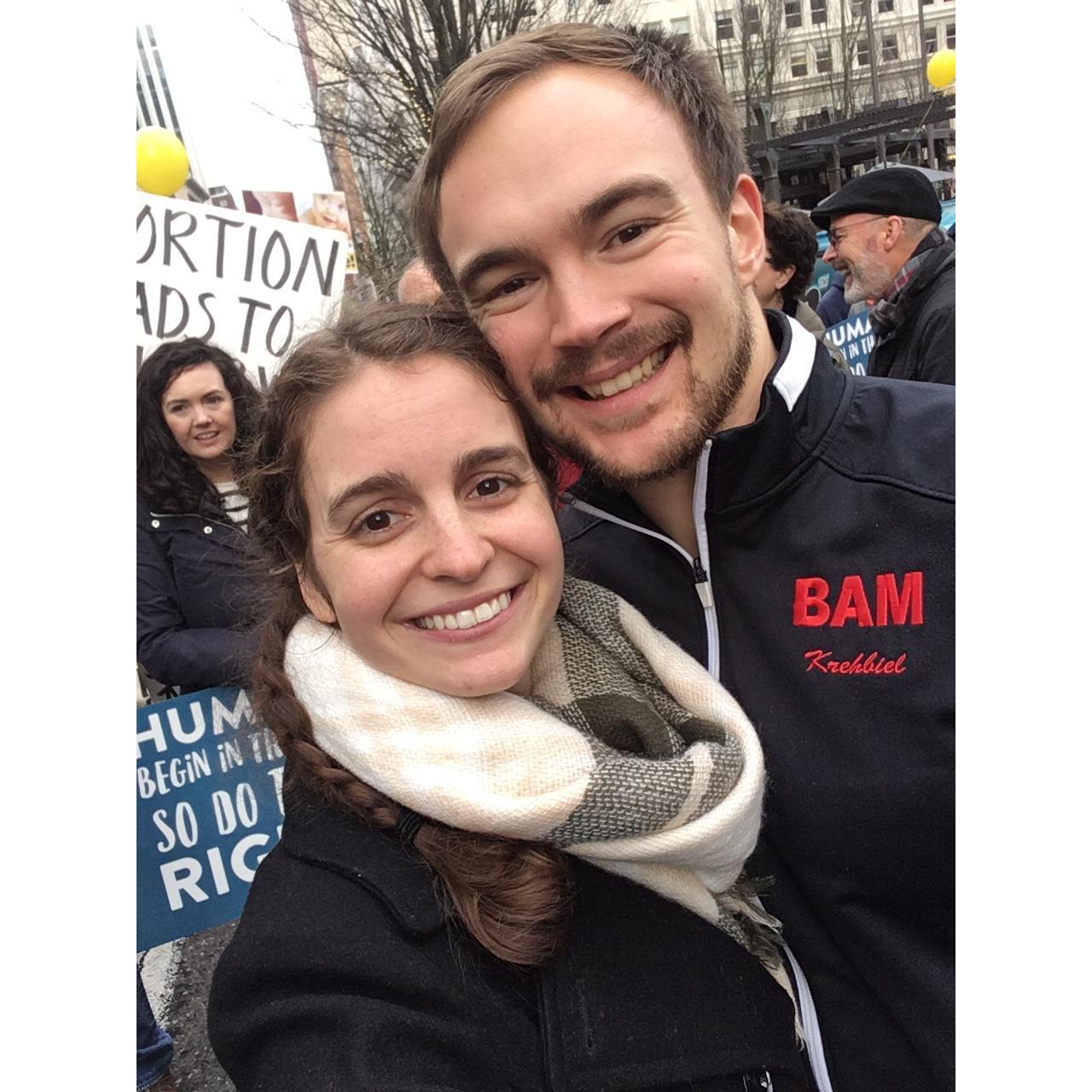 In 2018, James and Kerianna went to the March for Life in DC. The next year, they went together in Portland!