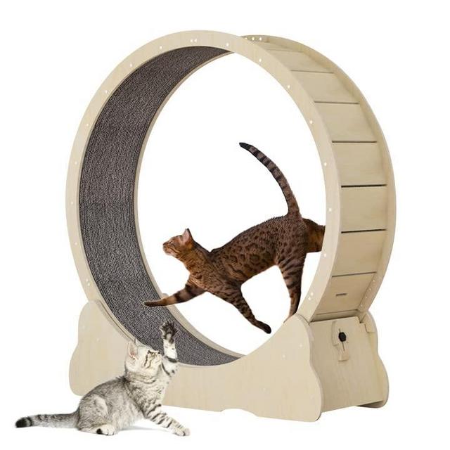 Homegroove Cat Exercise Wheel for Indoor Cat, 43.3" Large Cat Running Wheel with Carpeted Runway, Cat Treadmill Wheel for Kitty’s Longer Life, Cat Wheel for Fitness Weight, Natural Wood Color(XL)