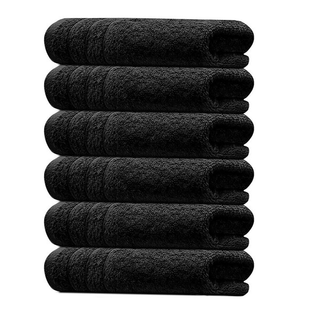 Tens Towels Pack of 6 Hand Towels, 100% Cotton, Lighter Weight, Quick to Dry, 16 x 28 Inches, Super Soft & Absorbent, Perfect for Bathroom & Kitchen, Black