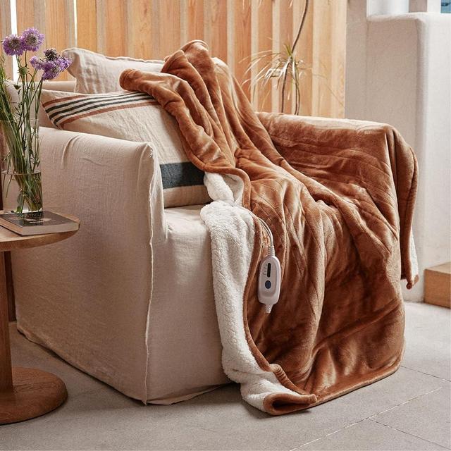 GOTCOZY Heated Blanket Electric Throw 50''X60''- Soft Silky Plush Electric Blanket with 4 Heating Level & 3 Hour Auto Off Heating Blanket, ETL Certified Machine Washable (Biscuit)