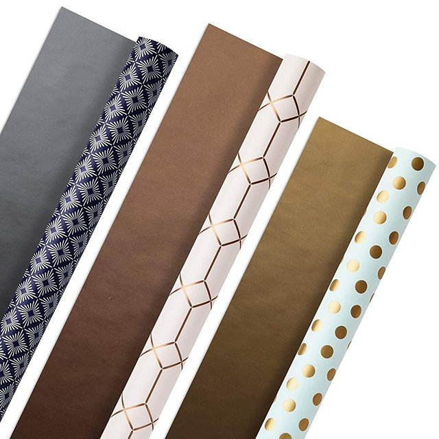 Hallmark All Occasion Reversible Wrapping Paper (Modern Metallics, Pack of 3, 120 sq. ft. ttl.) for Mothers Day, Birthdays, Bridal Showers, Baby Showers, Valentines Day and More