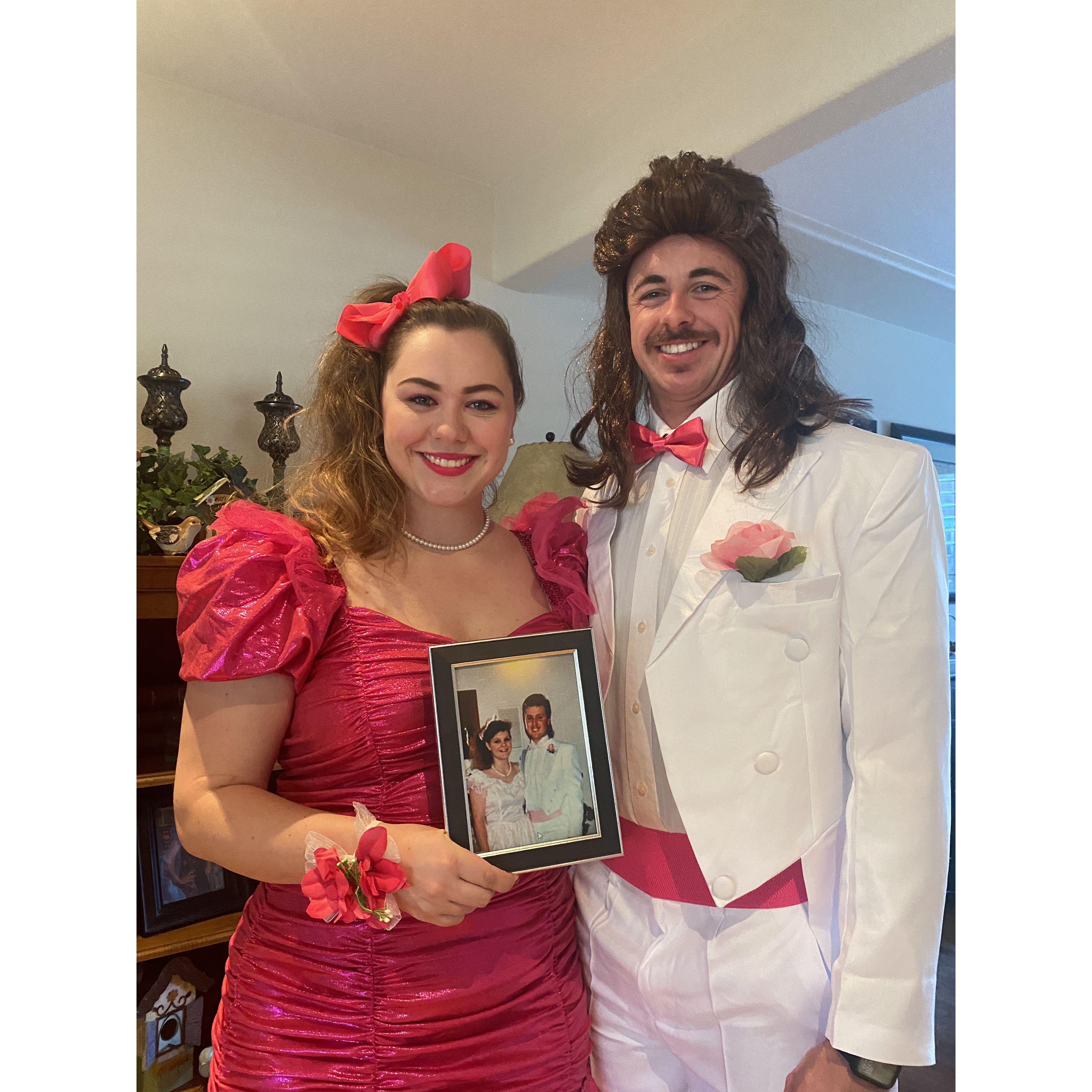 We recreated my parent's prom picture for Halloween